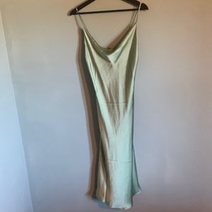 Sage Green Silk Midi Sheath Dress, Size Small